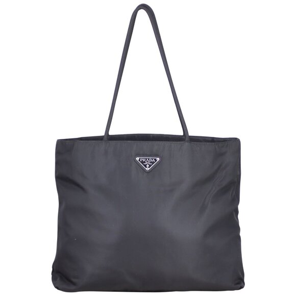 PRADA Vintage Nylon Tessuto Leather Shoulder Tote Hand Bag Black